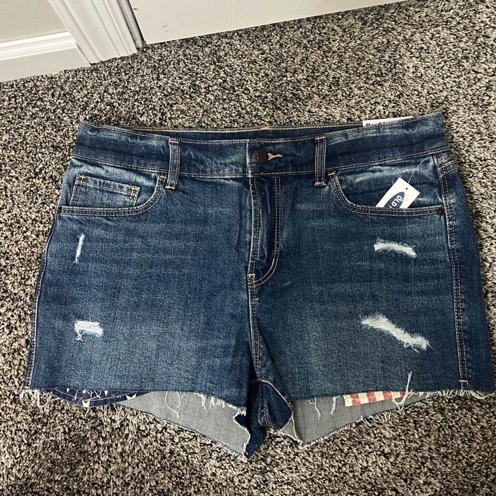 Old Navy Shorts Womens Size 8 Distressed Cut Off Boyfriend American Flag Lined
